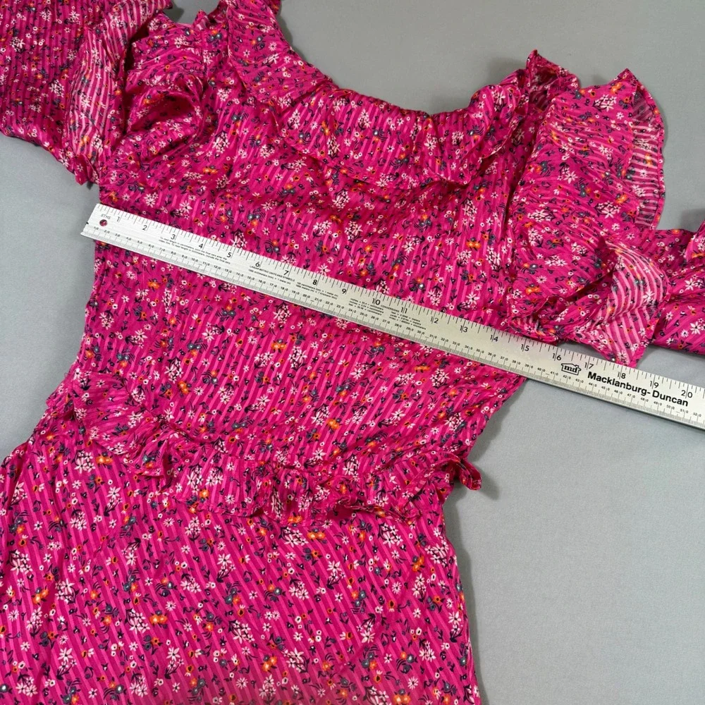 Free People Mini Dress Womens Size 6 Pink Floral Ruffle Flounce Sleeve OB1240766